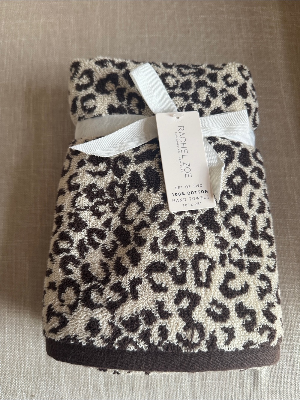 Rachel Zoe Leopard Print Cotton Hand Towels - Cream & Brown (Set of 2)
